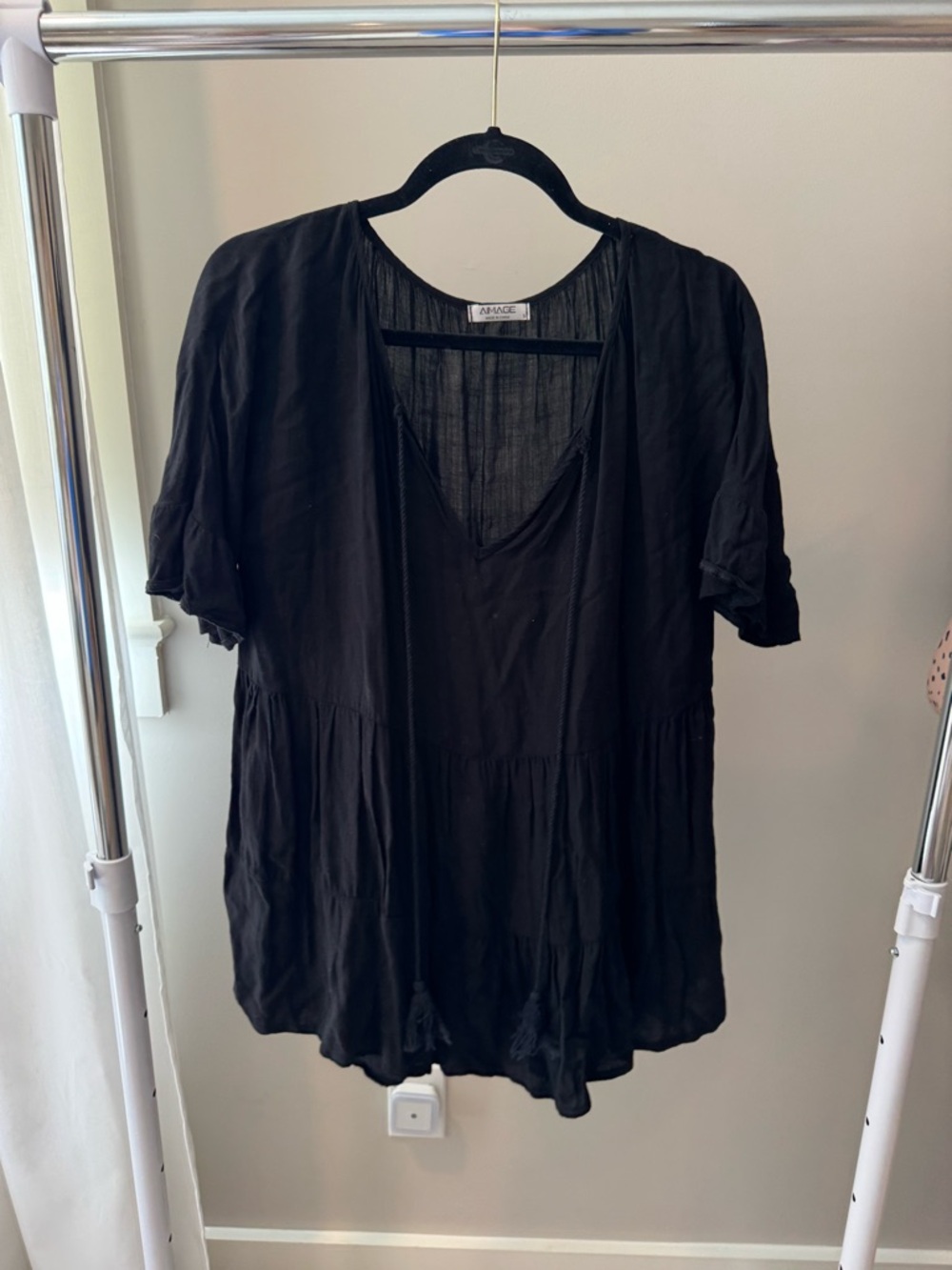 Amuse Society Black V-Neck Tassel Peasant Tunic dress